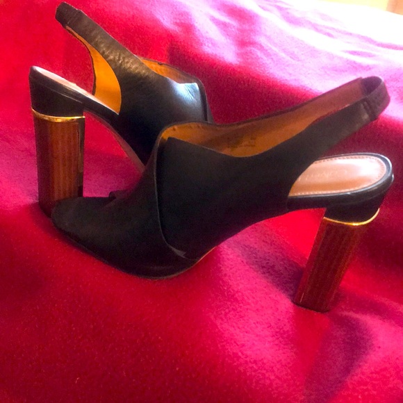 Calvin Klein black and gold trim open toe shoes - Picture 1 of 5